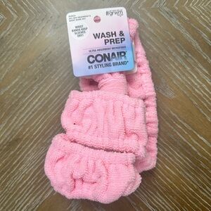 Conair Wash & Prep 3pc Spa Headwrap & Wrist Band Set – Pink